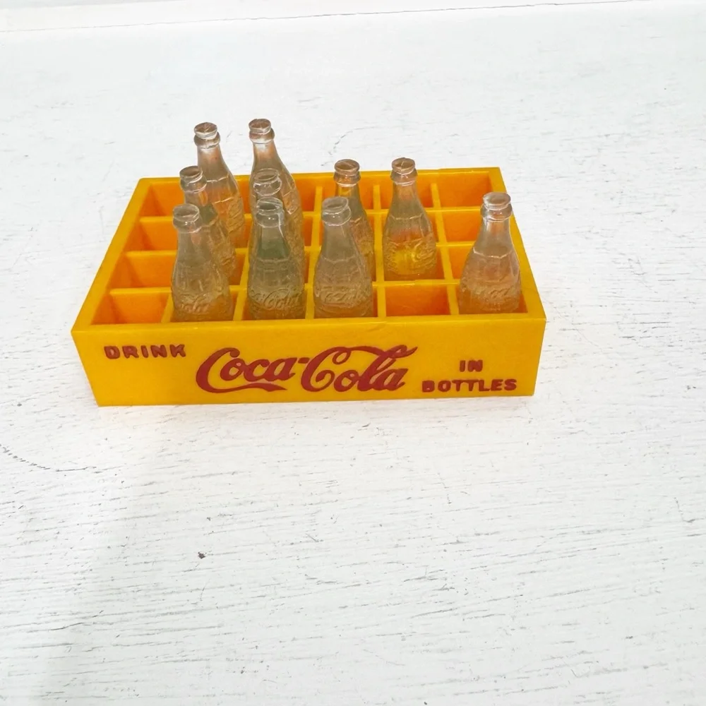 Green Miniature Glass Coca Cola Bottles In Crate - Picture 1 of 14